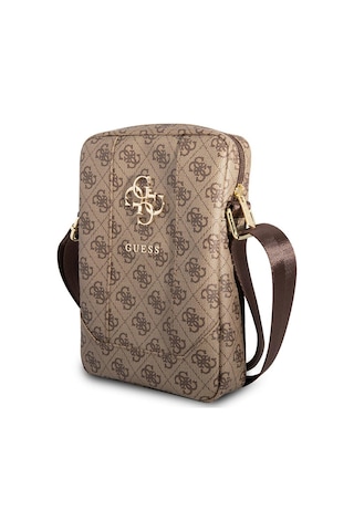 Guess Lisanslı Metal Logolu Fermuarlı 8 İnç Çapraz Askılı Tablet Çantası Kahveringi Çanta