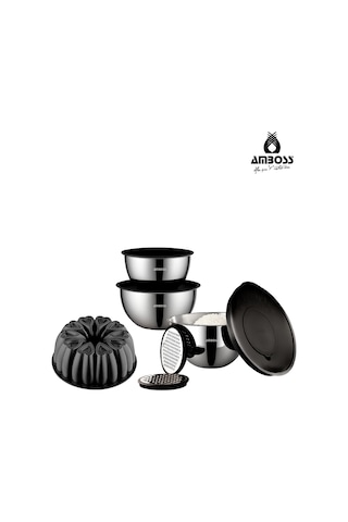 Bake with Love 10 Parça Karıştırma Kabı & Döküm Kek Kalıbı – Siyah