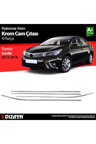 Toyota Corolla Uyumlu Krom Cam Çıtası 4 Parça 2013-2018 Paslanmaz Çelik