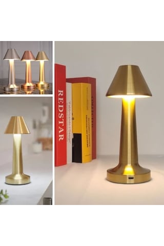 Mcg Çatı Model Gold Renk Şarjlı Dokunmatik 3 Renkli Led Masa Lambası