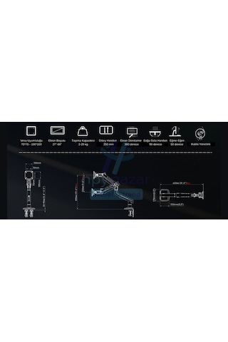 North Bayou Nb F5-gr Gaming 32-60 İnç Monitör Kolu 2-20 Kg Rgb Işıklı Yüksek Taşıma Kapasiteli Profe