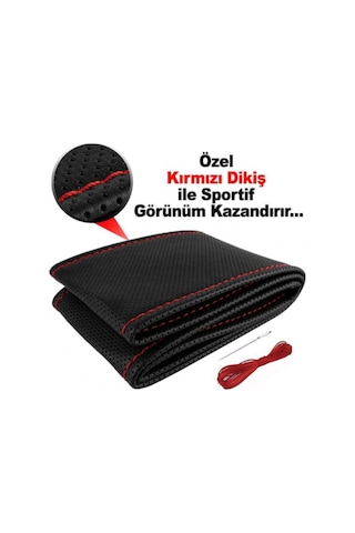 Nkt Deri Dikme Direksiyon Kılıfı Dikmeli Siyah Dikişli Kokusuz