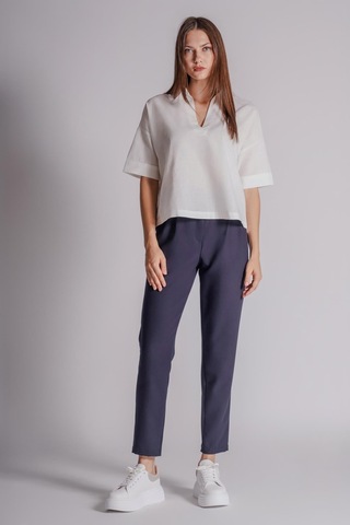 Braccas Kadın Yandan Cepli Arka Cep Fleto Beli Lastikli Ve Pilili Slim Fit Pantolon Lacivert Lacivert