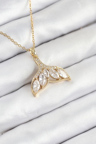 316l Çelik Zirkon Taşlı Balık Kuyruğu Model Gold Renk Kadın Kolye Altın