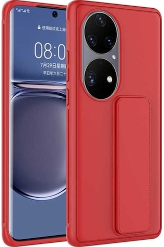Huawei P50 Pro Kılıf Zore Qstand Kapak Kırmızı
