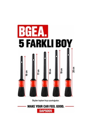 Bgea Oto Araç Detaylı Temizlik Fırça Seti 5 Li Kırmızı Siyah Pbt Kıllı