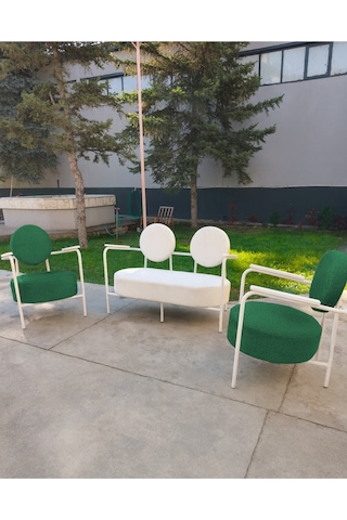 Azra Mobilya Venüs Koltuk Takımı Beyaz İskelet Modern Koltuk Seti Ofis Ve Ev Kullanımı Soft Kumaş Yeşil