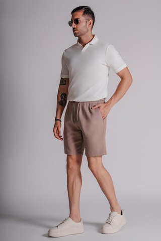 Braccas Erkek Yandan Cepli Beli Lastikli Keten Dokulu Relaxed Fit Jogger Şort Vizon Vizon