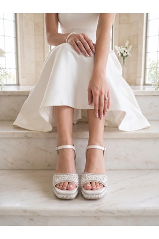 Nesil Shoes Carel 109 Sedef Taşlı Platform Kadın Sandalet