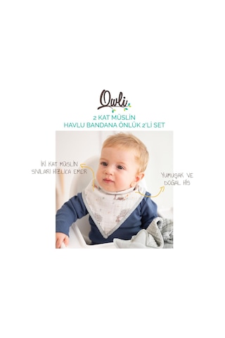 Owli 2 Kat Müslin Havlu Bandana Önlük 2'li Set Forest Çok Renkli