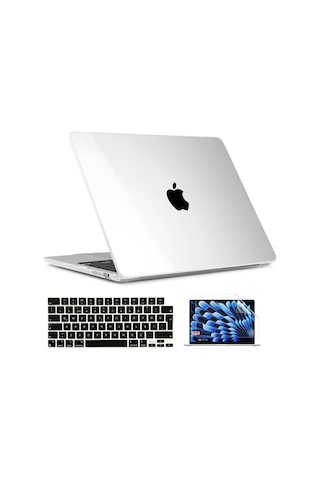 Novstrap  Macbook Air 15 İnç A2941 M2 Çip İle Uyumlu Parlak Kılıf + Siyah Klavye Kılıfı + Film Karışık Çok Renkli