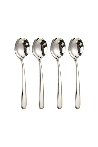Kosona 18/8 Çelik Kaliteli 4'lü Kore Çorba Kaşığı - Büyük Yuvarlak Uç, Uzun Sap, Tersanesi, Toksiksiz, Korozyona Dayanıklı Gümüş