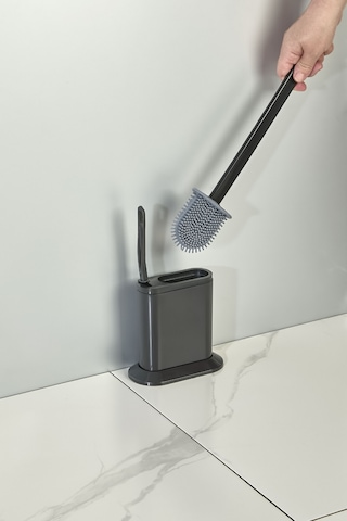 İndecor Houseware 2'li Tuvalet Fırçası Seti Ve Çok Amaçlı İnce Temizlik Fırçası Derz Banyo Detay Temizleme Fırçası Siyah