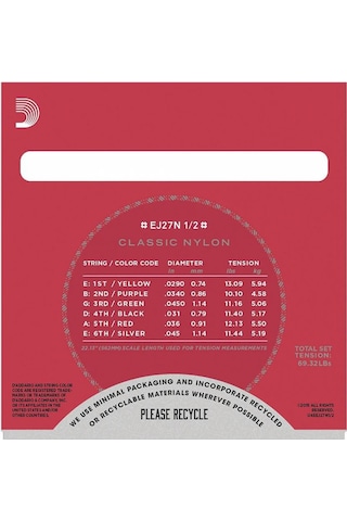 D'addario Ej27N Normal Tension Klasik Gitar Teli 1/2 Boyut