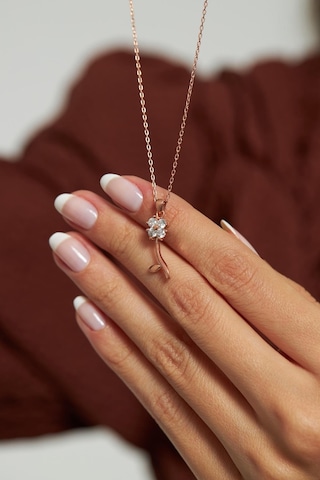 Zirkon Taşlı Rose Minimal Yonca Gümüş Kolye Altın