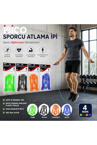 İbico İ19-016 Atlama İpi Sayaçlı Renkli Silikon İp Süngerli Renkli Plastik Tutacak - 12'li Paket
