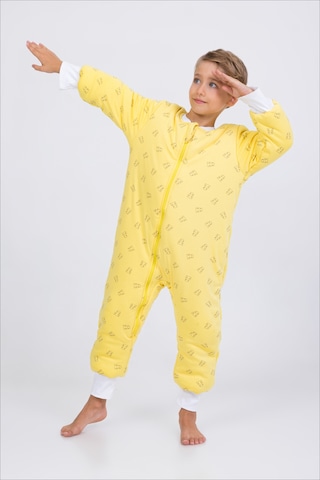 Kız Erkek Çocuk Kalın Elyaf Dolgulu Premium Kalite 2.5 Tog Desenli Uyku Tulumu Sarı - Beyaz