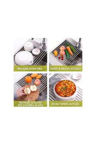 Mallart Katlanabilir Evye Üstü Bulaşık Kurutmalık Süzgeç 47x29 C Gümüş