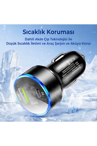 Siyah Araç İçi Usb 3.0 Type C 20w Soketli Çakmaklık Güç Adaptörü Tüm Cihazlar 12v-24v