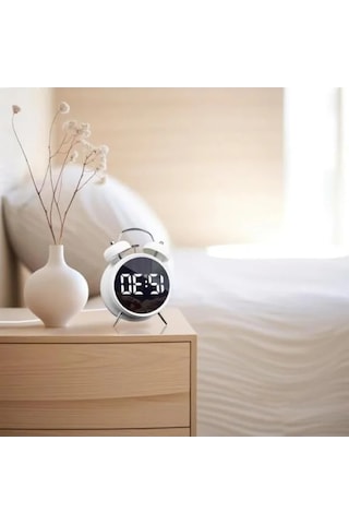 Led Ekranlı Çift Alarm Fonksiyonlu Masa Saati - Beyaz 07 Beyaz