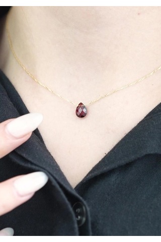 Garnet Damla Taşlı Kolye Sarı