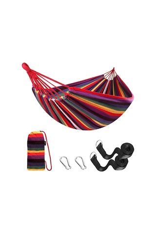 Valkyrie Çift Kişilik Xl 260x150cm Kemerli Kolay Kurulabilir Kanvas Hamak Çantalı Çok Renkli