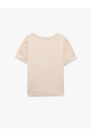 Koton Rahat Kalıp Bisiklet Yaka Kısa Kollu Puantiyeli Pijama Üstü Beyaz Desenli 7wlk40107mk