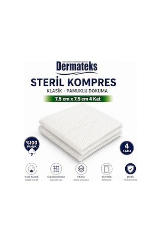 Dermateks Steril Kompres 7.5 x 7.5 Cm 4 Kat 100'lü 10 Paket