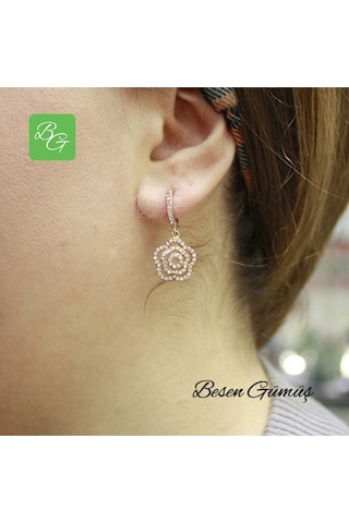 Çiçek Figürlü Taşlı Set Rose Gold - Gümüş