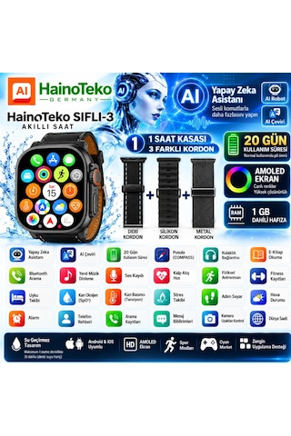 HainoTeko SIFLI-3 AI Yapay Zeka Asistanlı Akıllı Saat (İthalatçı Garantili)
