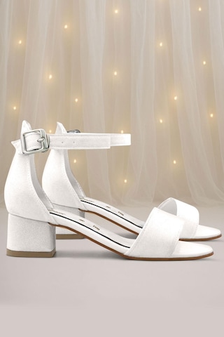 Lilo Simli Beyaz Tek Bantlı Kız Çocuk Topuklu Abiye Ayakkabı Beyaz