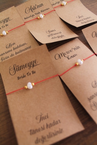 50 Adet İncili Kırmızı Şans Bilekliği - Kına Hediye - Kişiyeözel