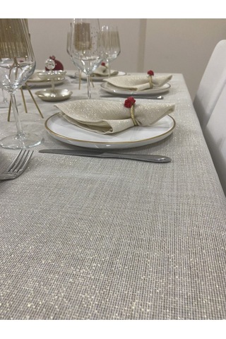 Keten Görünümlü Simli Linen Masa Örtüsü Gold 25 Parça
