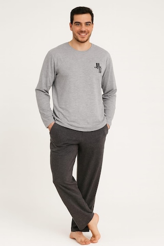 Erkek 6150 Uzun Kol % 100 Pamuk Pijama Takımı Gri Gri