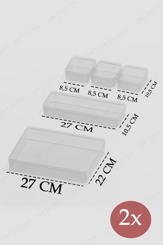 10 Parça Şeffaf Çekmece İçi Düzenleyici - Banyo Makyaj Ve Takı Organizer Mega Set Şeffaf