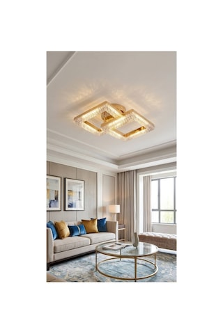 Lumia Lighting Küre Model 3'lü Gold Kumandalı 3 Renk Modu Ledli Kristal Taşlı Modern Salon Mutfak Oturma Odası Led Avize