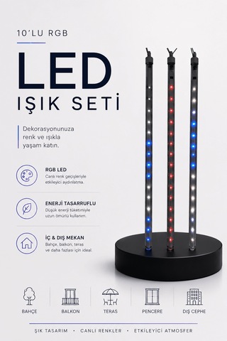 Rgb Led Dış Ve İç Mekan Süsleme Işığı 10 Çubuklu Şerit Aklby-bsva58 Standart