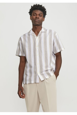 Jack & Jones Erkek Keten Karisimli Çizgili Gömlek - Ccsummer 12251116 Timber Wolf Mavi