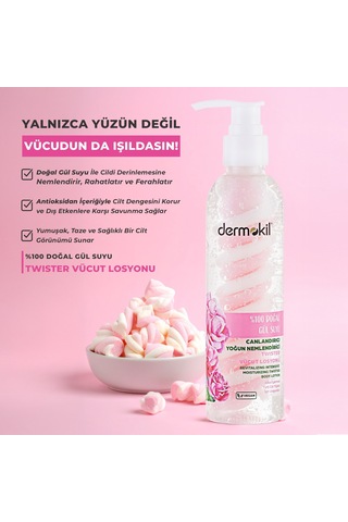 Dermokil %100 Doğal Gül Suyu Canlandırıcı Yoğun Nemlendirici Twister Vücut Losyonu 200 Ml