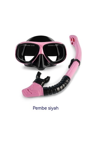 Profesyonel Şnorkel İki Parçalı Silikon Tam Kuru Şnorkel Büyük Çerçeve Sis Geçirmez Dalış Gözlüğü Seti Pembe