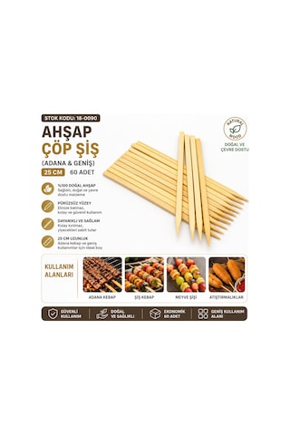 Enfa Ra-270 Ahşap Çöp Şiş 25cm Adana Geniş - 10'li Paket Diğer