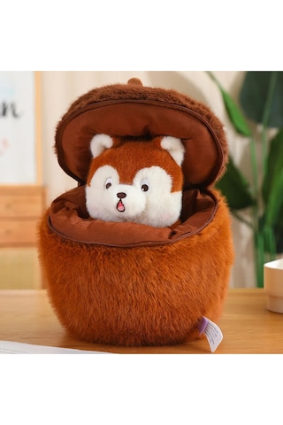 Fındık İçinde Sincap Peluş Oyuncak Büyük Boy Uyku Arkadaşı Yastık Peluş Fermuarlı Özel Seri