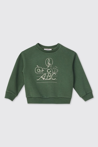 Panço Kız Bebek Bisiklet Yaka Baskılı Yeşil Sweatshirt