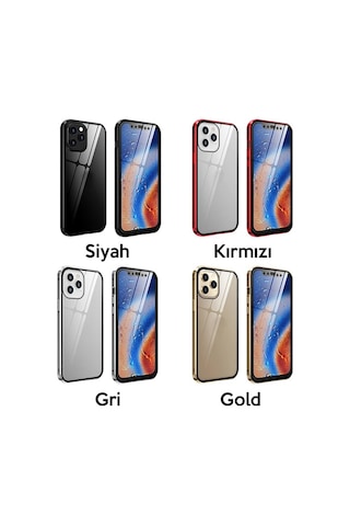 Apple Uyumlu iPhone 12 Pro Mıknatıslı 360 Derece Ön Ve Arka Cam Full Korumalı Manyetik Kılıf- 5775 Çok Renkli