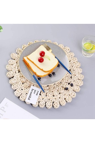 Ulzyvf Seti Servis, Servis Masa Krem Hasır Dokuma Doğal Beyaz Amerikan 2'li - Pa Beyaz - Krem