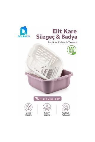 Elit Kare Süzgeç Ve Badya Seti 7 L Bpa Free Beyaz - Mor