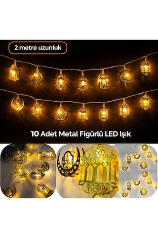 Ramazan Ayına Özel Karışık Figürlü Metal Led Işıklar Süsleme Işığı Pilli Gün Işığı Dekoratif Süs Dek Çok Renkli