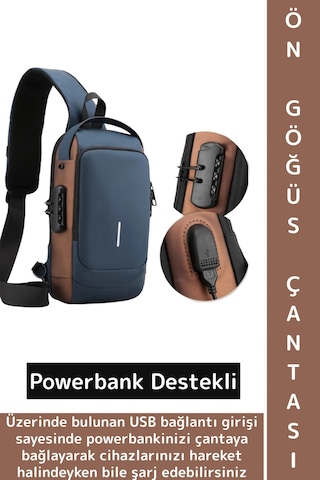 Wintoup Kompakt Gündelik İş Kullanım Powerbank Destekli Şifreli Kilit Suya Dayanıklı İşlevsel Omuz Çantası Çok Renkli