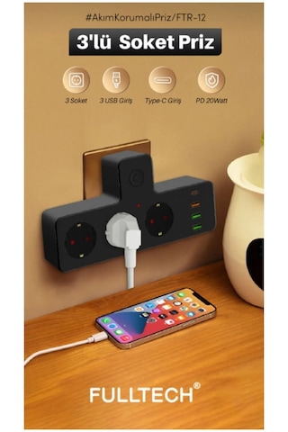 Nivego Termal Akım Korumalı Isıya Dayanıklı 3 Priz 3 Usb 1typce