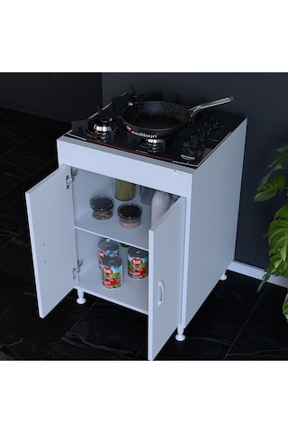 Ege 59,6 X 85 X 56 Cm Gömme Ankastre Ocak Ve Çift Raflı Mutfak Dolabı Beyaz